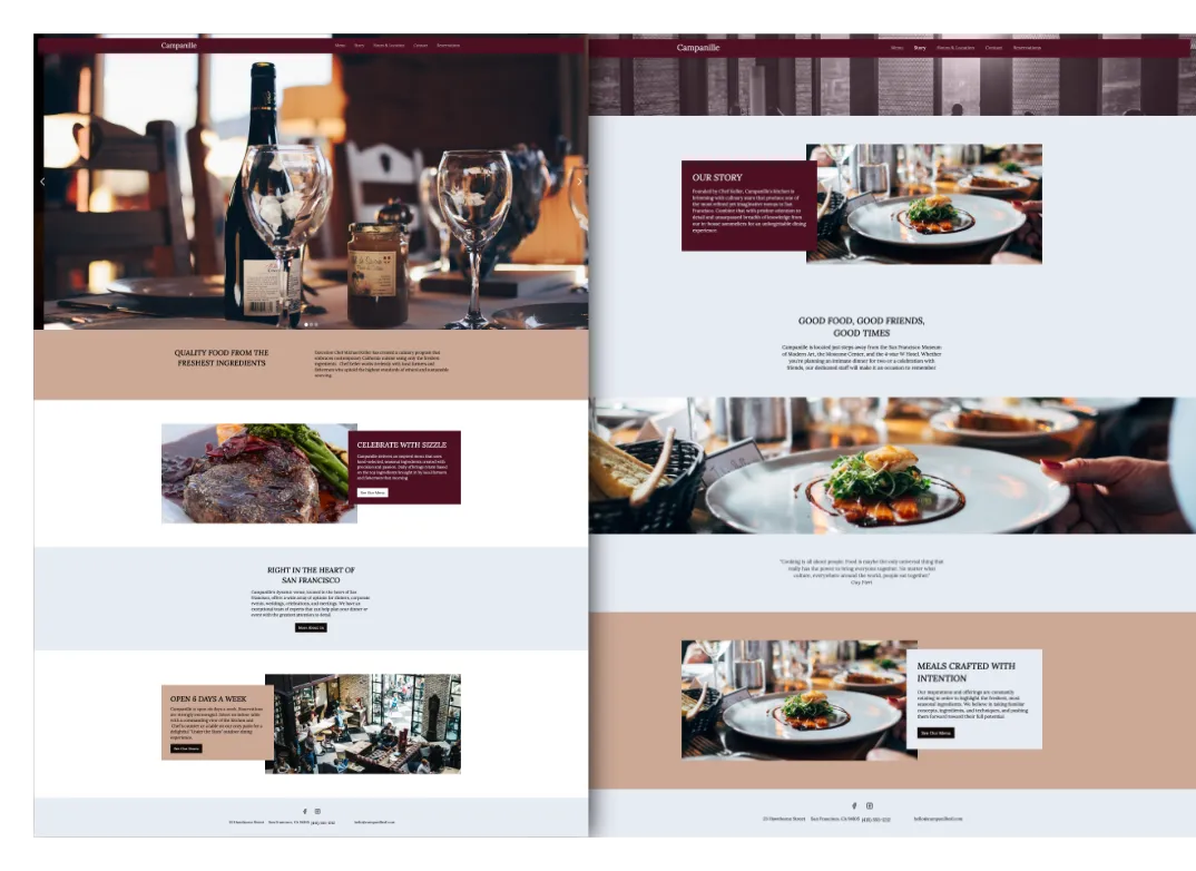 Photos of restaurant website